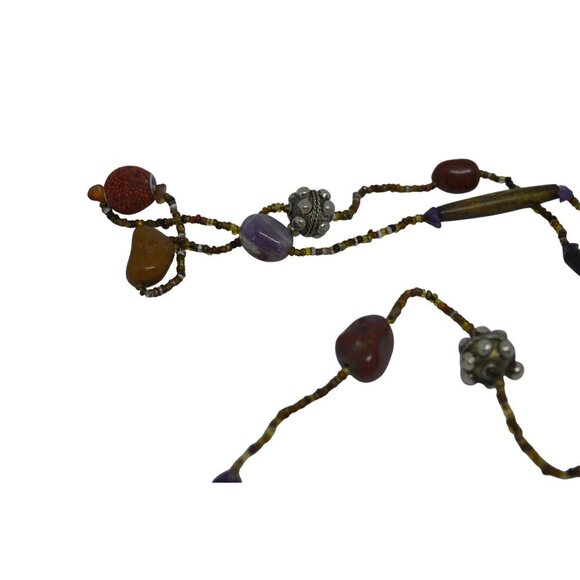 Boho Stone Beaded Earth Tone Necklace Manitee or Rope Length - Picture 8 of 10